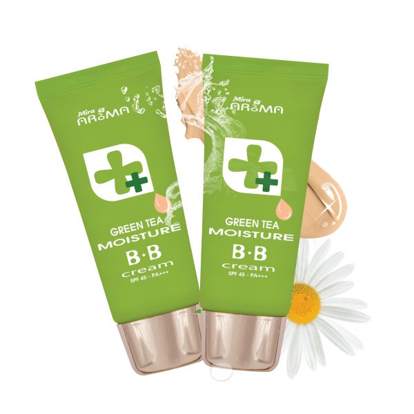 Kem nền đa năng trà xanh Mira Aroma Prime Green Tea B.B Cream Hàn Quốc 30ml tặng kèm móc khóa