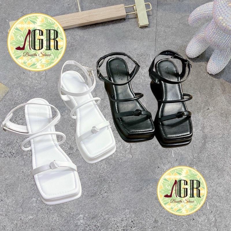 Sandal 3 quai phối nơ gút khoá gài cao 7 cm