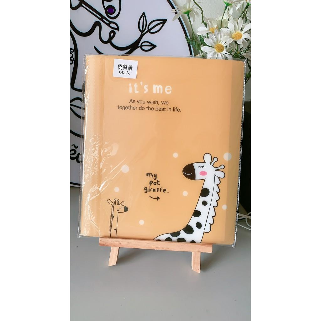 Quyển 60 lá file album đựng giấy tờ, tài liệu học tập, tranh vẽ kích cỡ A4 hình thú Voi, Hươu, Mèo,Thỏ kute