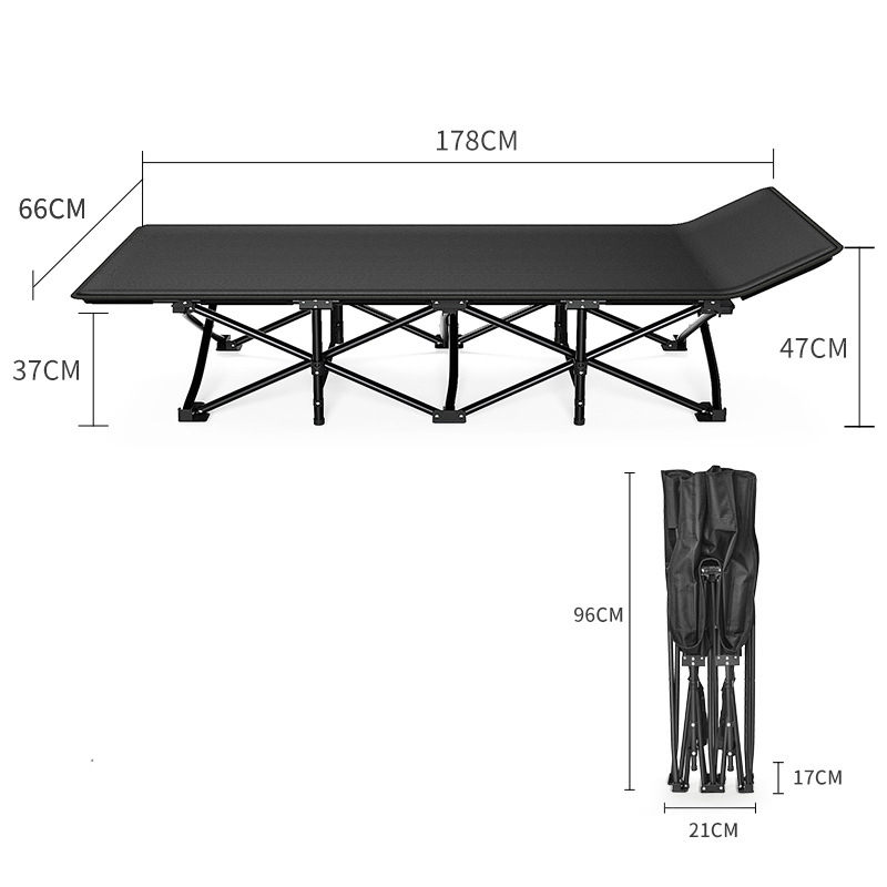 Giường Xếp Văn Phòng Ngủ Trưa màu Black, Giường Ngủ Gấp Gọn Kèm Đệm Bông Dày