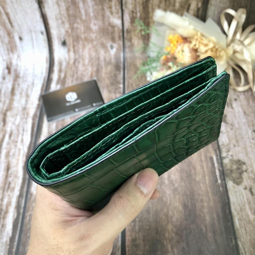 Ví Da Bụng Cá Sấu 2 Mặt, Bóp Nam Da Cá Sấu Thật Da Giữa Bụng Hai Mặt, Siêu Mềm, Màu Xanh Lá Cây- BH 24 Tháng