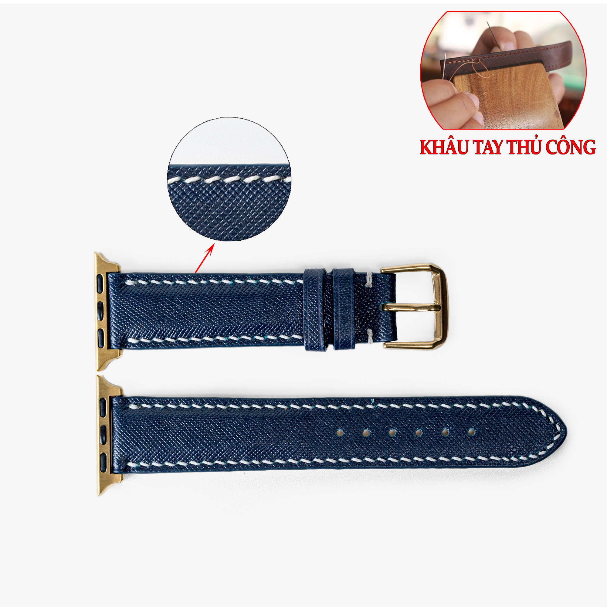 Dây AW da bò Saffiano Bụi Leather D117- Da thật khâu tay thủ công cao cấp - chính hãng