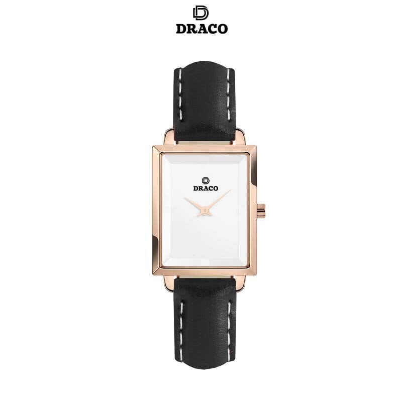 Đồng hồ nữ Draco D23-EL04 &quot;Elegant&quot; vàng hồng kết hợp chất liệu dây da bò màu đen-phụ kiện thời trang nữ nhẹ nhàng tinh tế