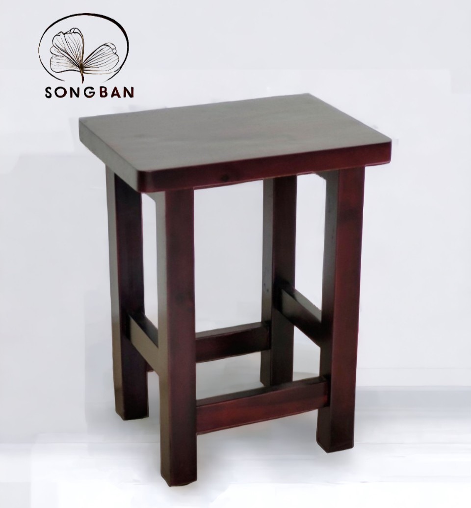 Ghế Đôn Gỗ Cao 46cm Mặt Chữ Nhật, Ghế Cafe Phố Chất Gỗ Dày - Hàng VN Xuất Khẩu