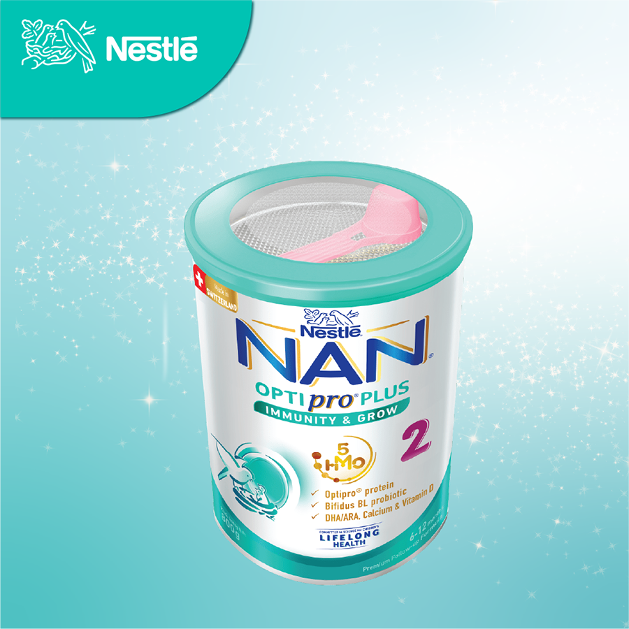 Sữa bột Nestlé NAN OPTIPRO PLUS 2 800g/lon với 5HMO Sản Xuất Tại Thụy Sĩ (6 - 12 tháng)