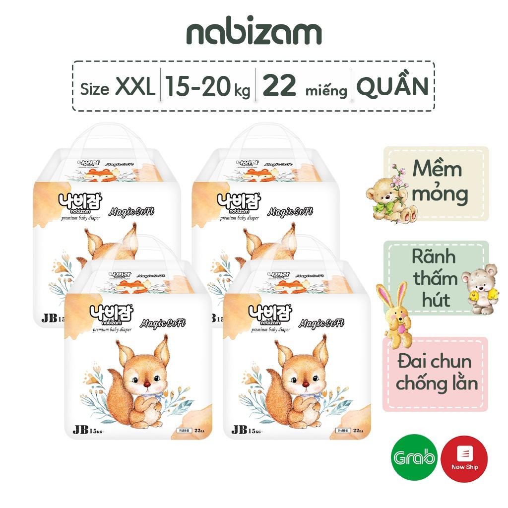 COMBO 4 Tã/Bỉm Quần NABIZAM Magic Soft Nội Địa Hàn Cao Cấp, Khô Thoáng Hiệu Quả Size 2XL Cho Bé Trên 15kg,22 Miếng/Bịch