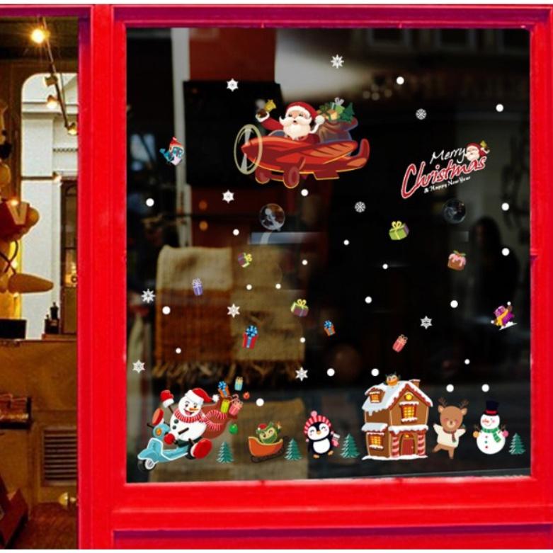 Decal trang trí Noel Hít Tĩnh Điện - Noel lái máy bay phát quà ngộ nghĩnh