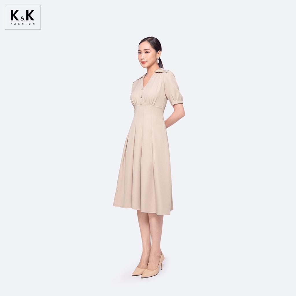 Đầm Công Sở Dáng Xòe Xếp Ly K&amp;K Fashion KK130-05 Chất Liệu Kalan