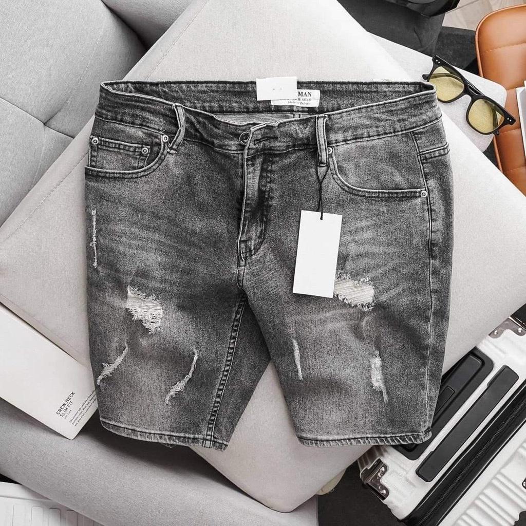 Quần short jean nam big size tông xám rách 80 đến 130kg