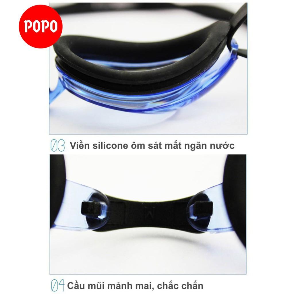 Bộ Kính bơi chuyên nghiệp cho người lớn thi đấu POPO kèm mũ bơi, bịt tai kẹp mũ cho vận động viên chống tia UV chống lóa