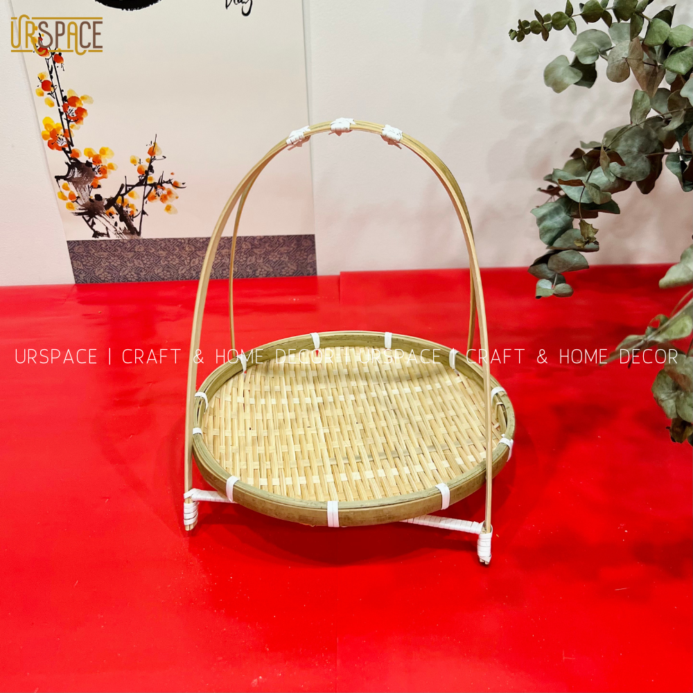 Mẹt Tre Tầng URSPACE Đựng Bánh Mứt, Hạt Dưa, Trang Trí Tết Decor Chụp Ảnh/ BAMBOO TIER TRAY
