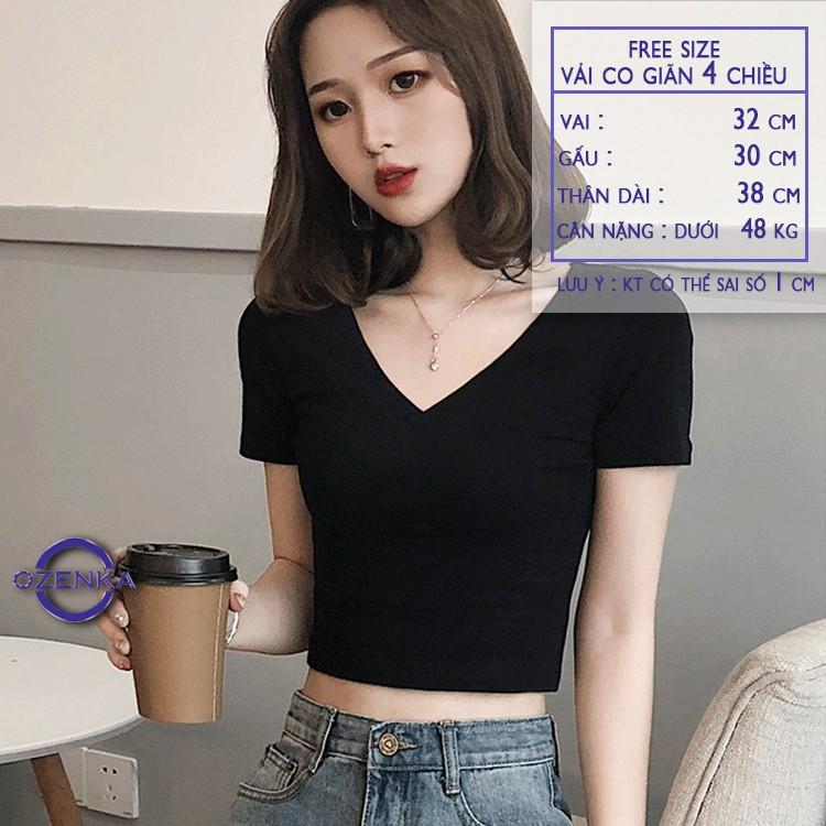 Áo croptop cổ chữ v dáng ôm , áo kiểu crt tay ngắn sexy nữ đen trắng vải thun gân 100% cotton CRTV 258