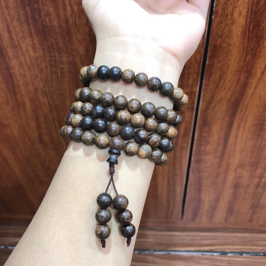 Vòng tay gỗ trầm hương tự nhiên 108 hạt 8li - Vòng tay đi chùa - Trầm rừng chìm