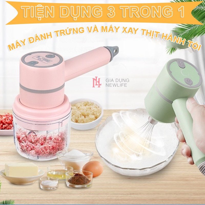 Máy Đánh Trứng 3 trong 1 đa năng pin sạc S170 - Máy xay thịt tỏi ớt hạt tiêu, đánh sữa cafe mini không dây - Thương Hiệu DORON