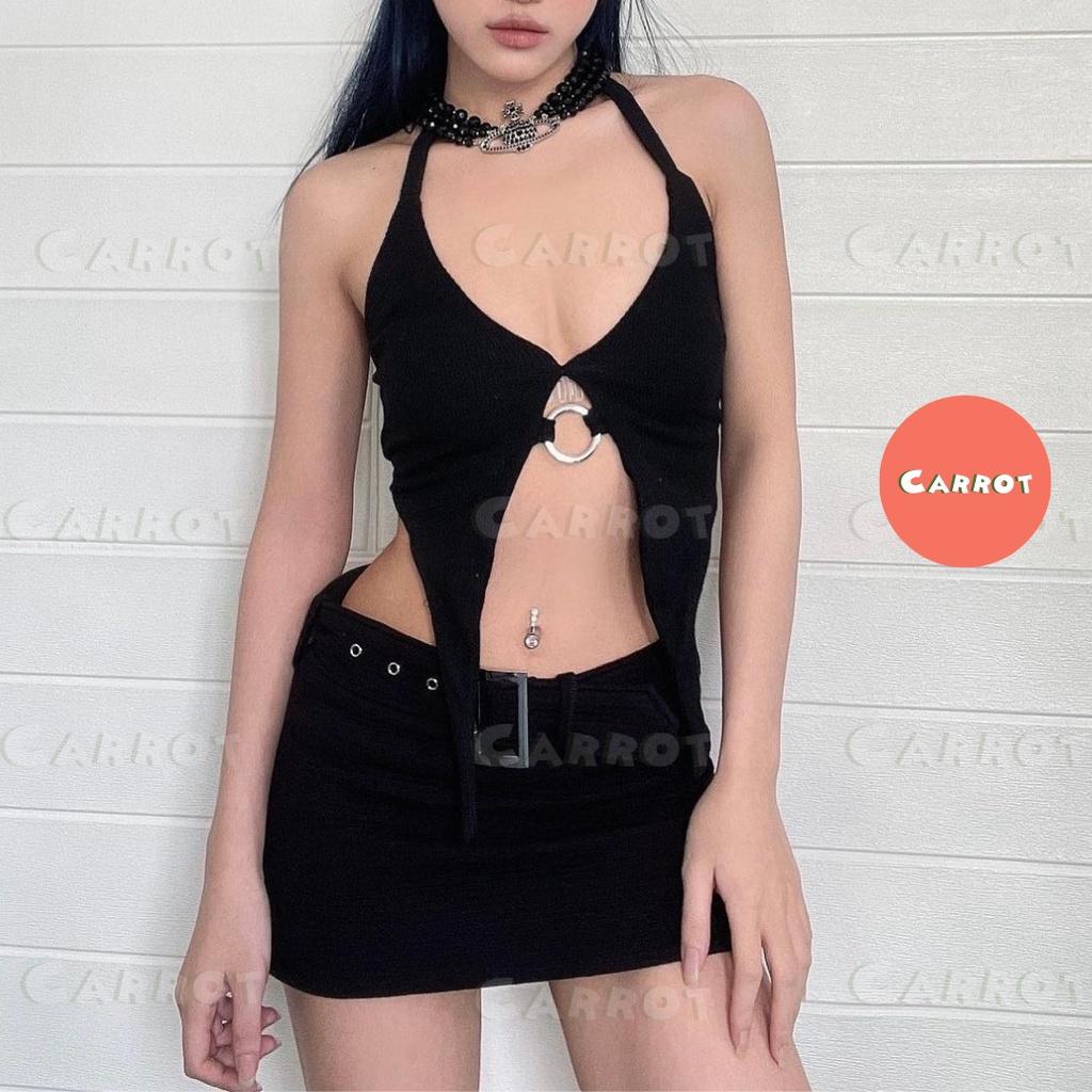 Áo croptop nữ kiểu thiết kế 2 dây cột lưng sexy carrotxinhdep chân váy vải cao cấp co gĩan đi chơi đi du lịch giá rẻ