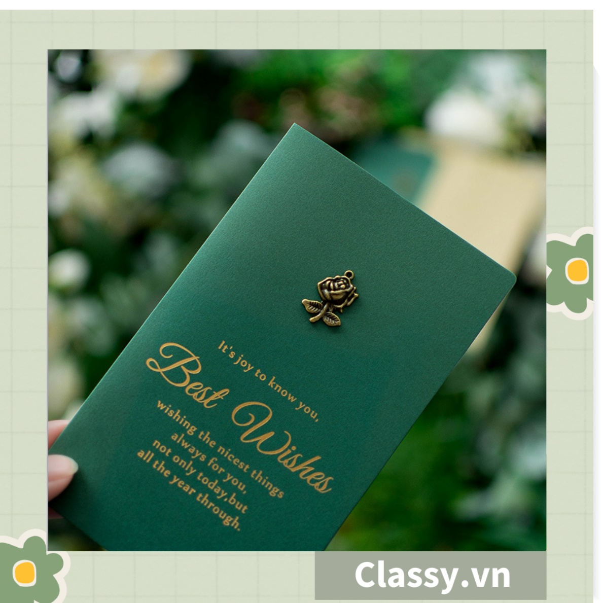Thiệp Cổ điển Size lớn 17 X 10 CM, màu xanh Navy, đính họa tiết cổ điển, giấy art sang trọng kèm phong bì Q740