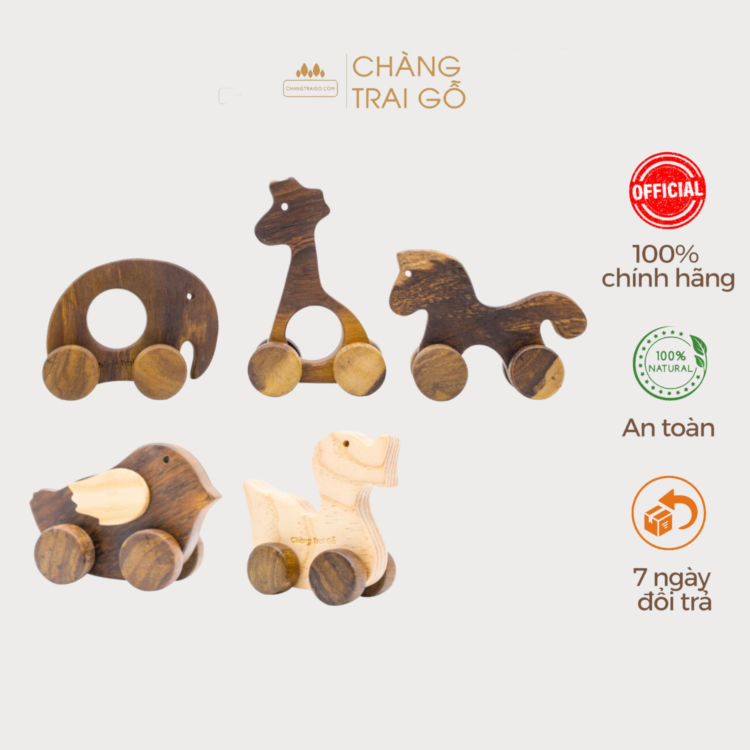 Set 5 Thú Đồ Chơi Gỗ Cho Bé Chàng Trai Gỗ