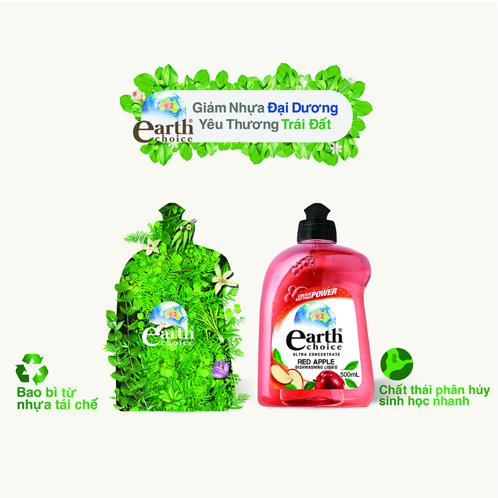 Nước rửa chén đậm đặc Earth Choice hương táo 500ml