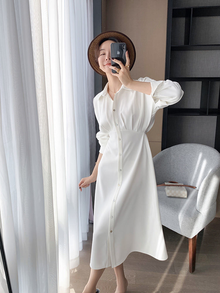 Đầm suông dáng dài cổ sơ mi cài khuy làm được luôn áo choàng.