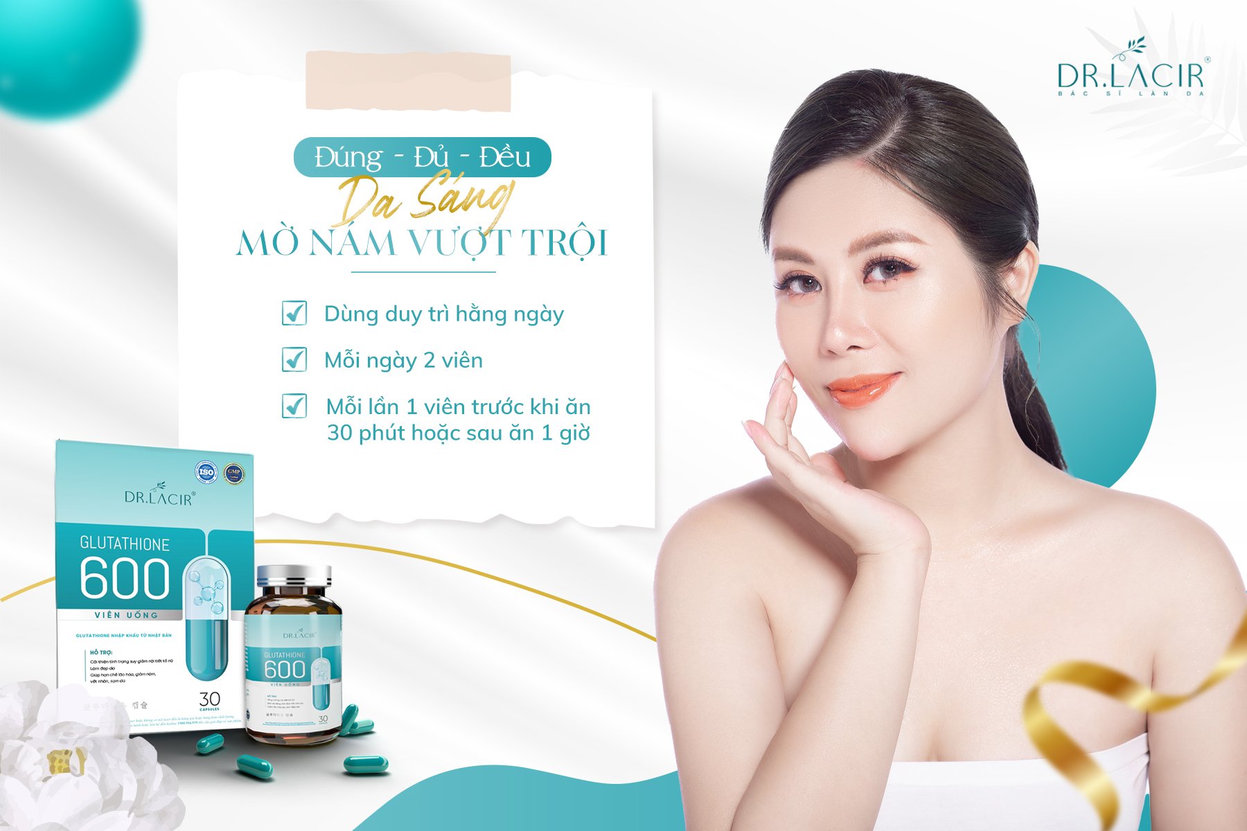 Combo 4 Hộp Viên Uống Glutathione Nhập Khẩu Nhật Bản Giúp Mờ Nám- Tàn Nhang, Tăng Vòng 1, Cân Bằng Nội Tiết Tố, Sinh Lý Nữ- Hàng Chính Hãng Dr Lacir