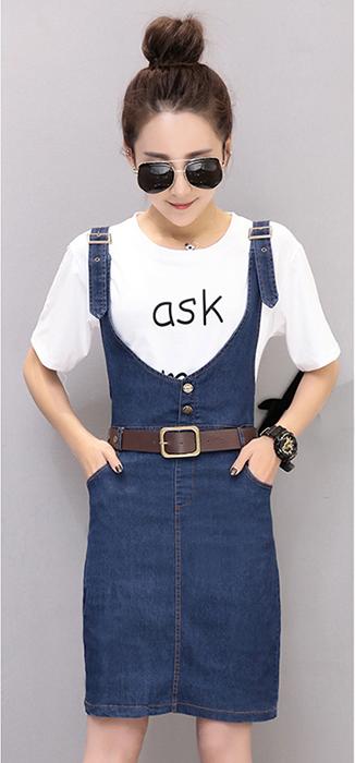 Đầm Yếm Jean Nữ Nút Cài Xẻ Tà Thời Trang