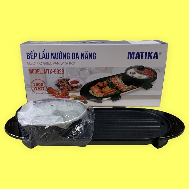 Bếp lẩu nướng 2 ngăn Matika MTK-6929 Bếp nướng điện không khói, gọn nhẹ với mọi món nướng và ăn lẩu-Hàng chính hãng