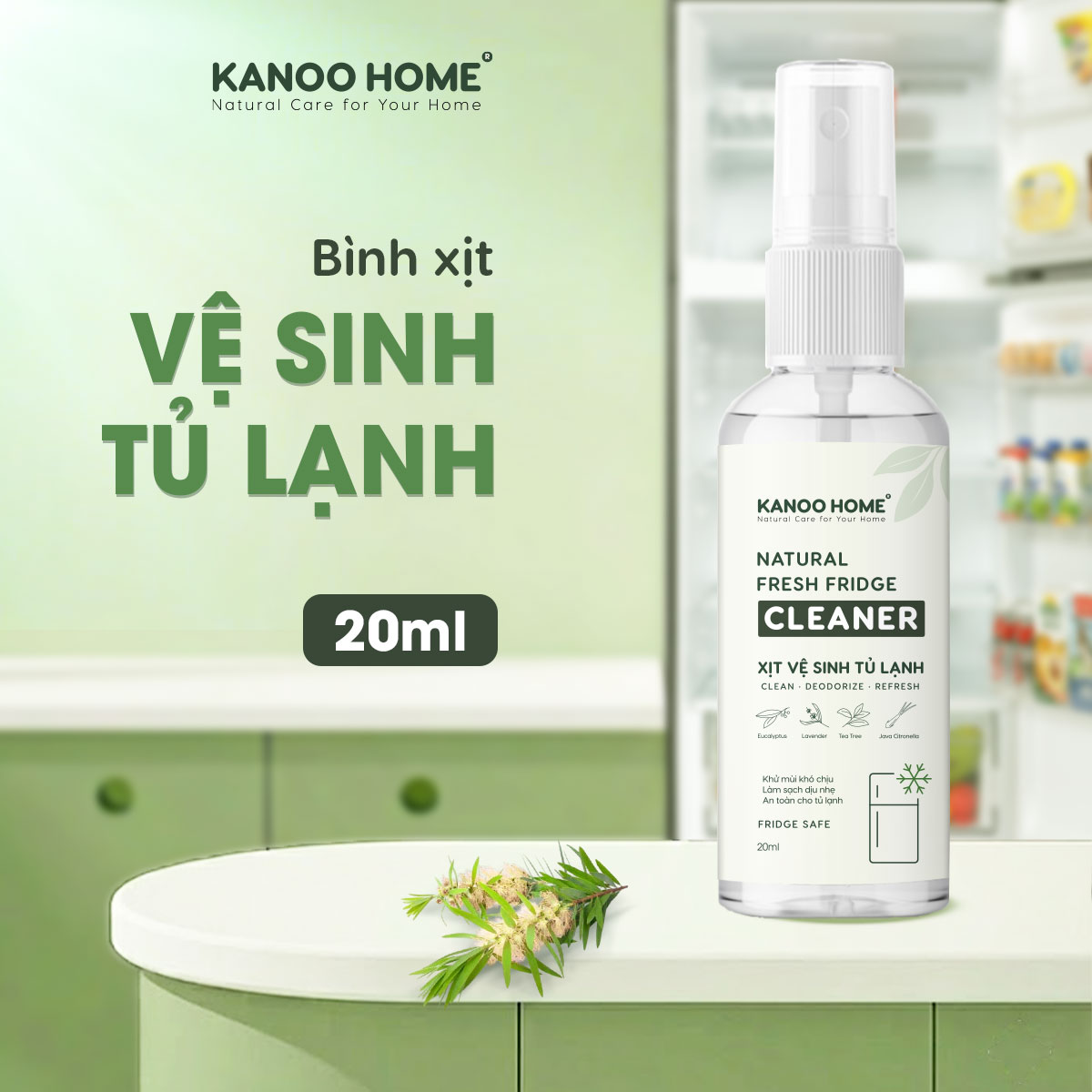 Xịt khử mùi vệ sinh đa năng - tủ lạnh Kanoo Home. Giúp khử mùi, làm sạch và hương thảo dược thiên nhiên
