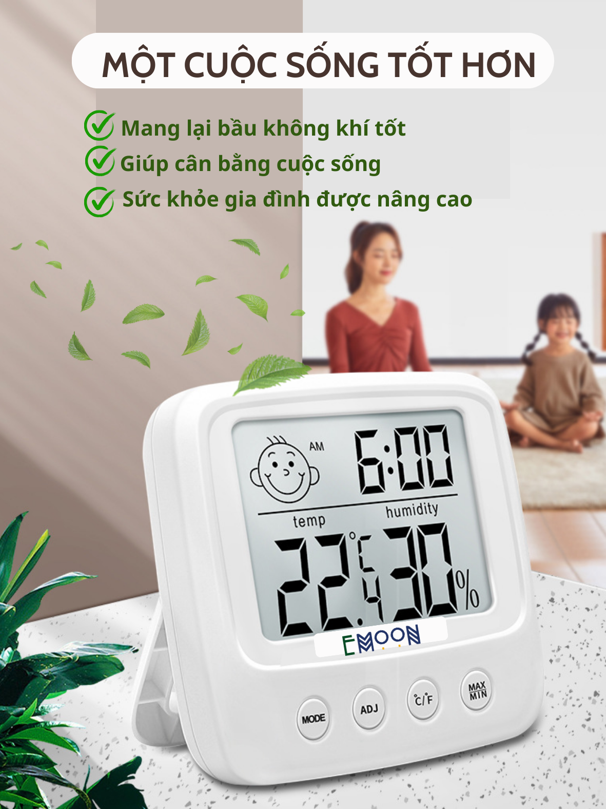 Nhiệt Kế Phòng Điện Tử Ẩm Kế 4 Trong 1 Đo Nhiệt Độ Và Độ Ẩm Báo Thời Gian Cảnh Báo Cảm Xúc Có Đèn Led Phòng Ngủ Cho Bé Đa Năng, Tiện Dụng