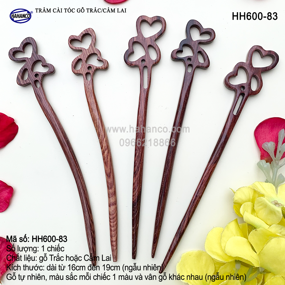 Trâm cài tóc bằng gỗ Cẩm Lai/Trắc HH600 - phong cách cổ trang, điêu khắc sang chảnh HOT TREND cho nữ - HAHANCO