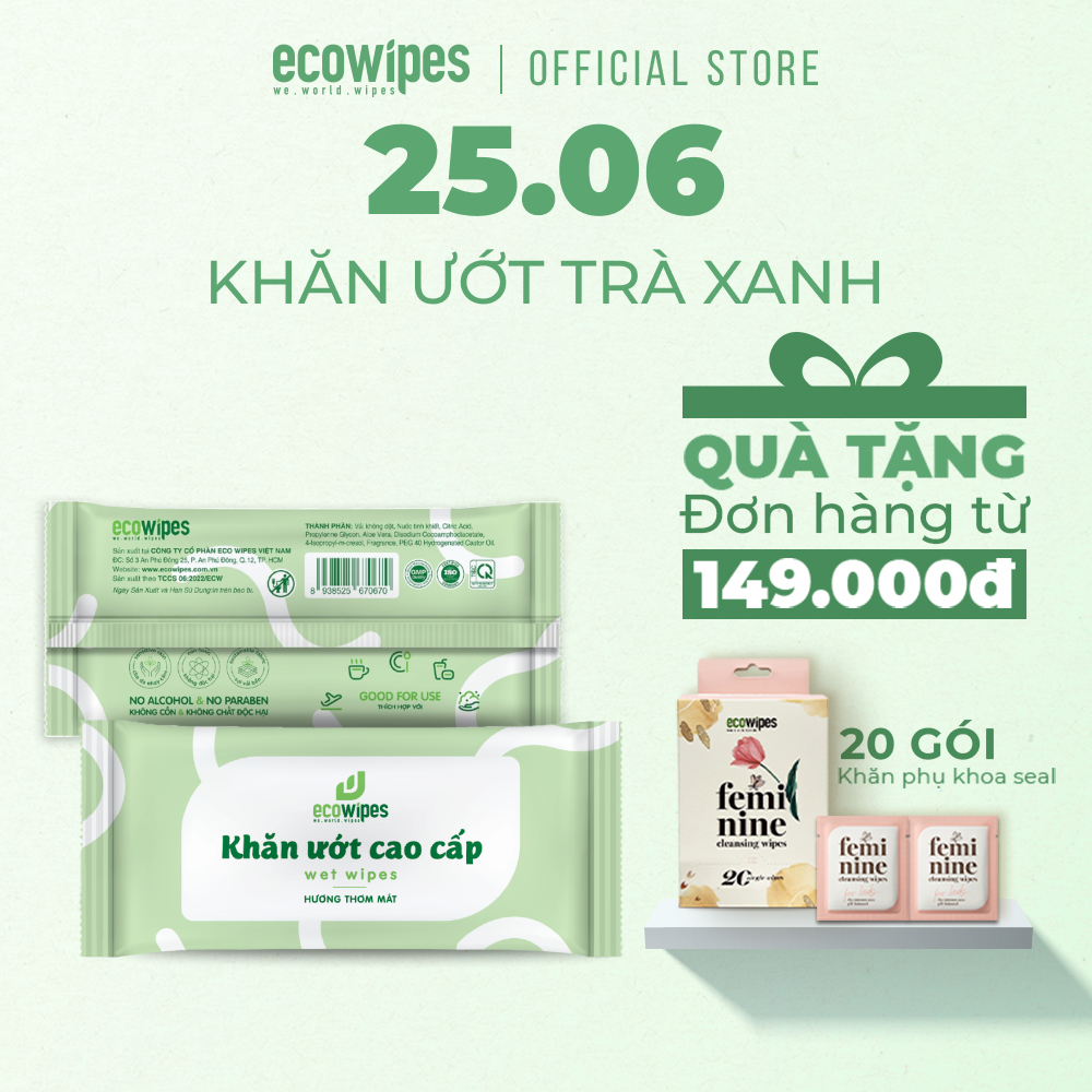 Combo 3 túi khăn lạnh EcoWipes cao cấp khăn lạnh nhà hàng khăn lạnh bánh mì 1 tờ lốc 20 khăn không kích ứng