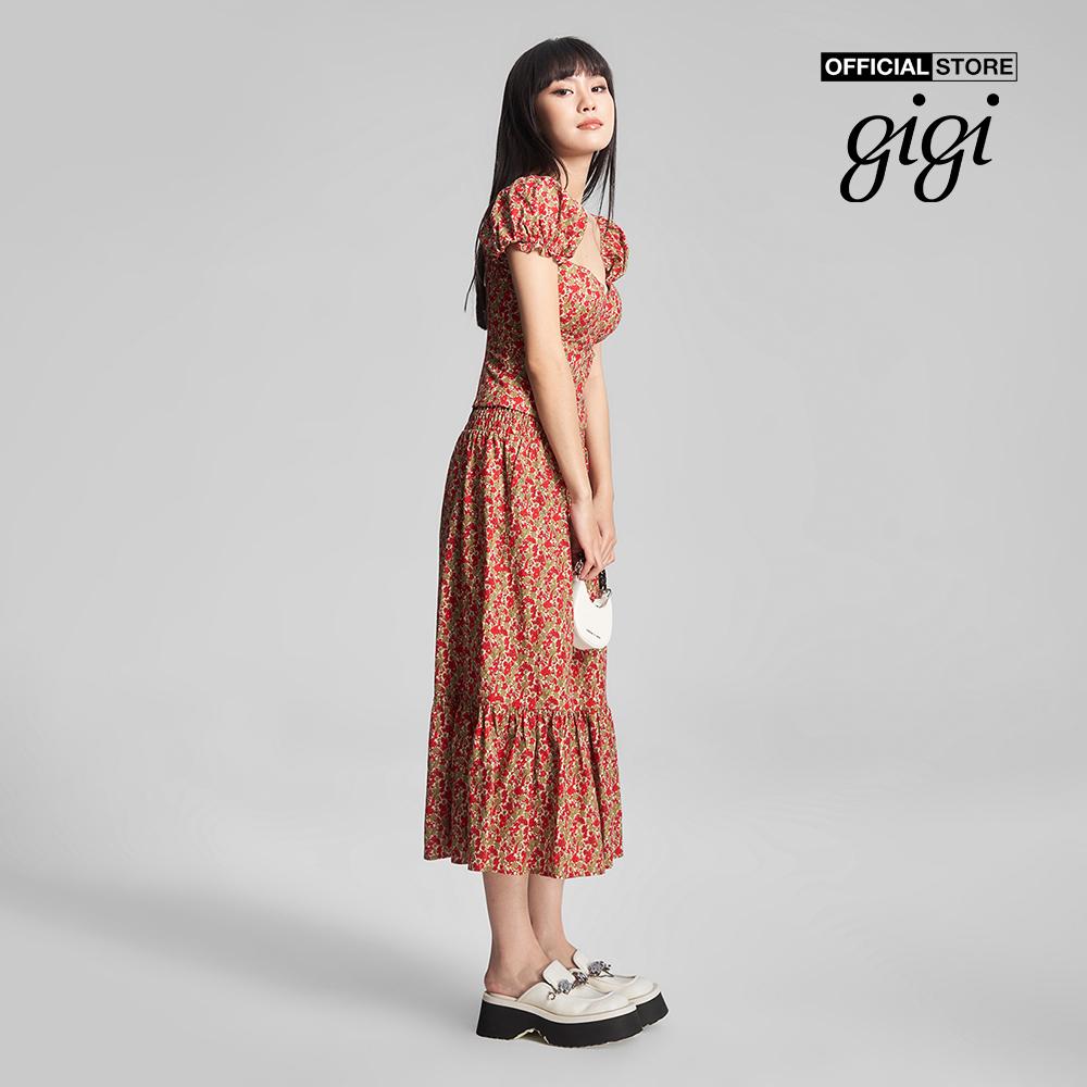 GIGI - Chân váy xếp tầng midi lưng thun họa tiết hoa nữ tính G3302S231510