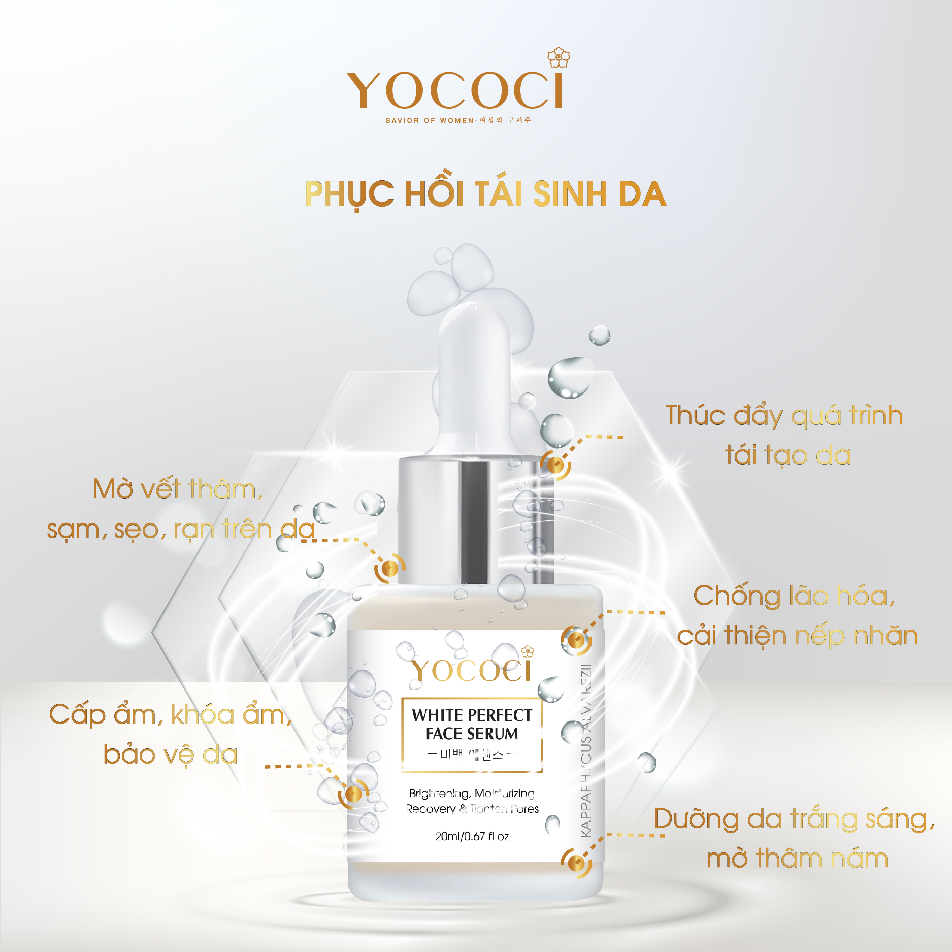 Bộ siêu dưỡng trắng da mặt Yococi kết hợp ngày đêm giúp da sáng mịn, căng bóng bảo vệ tuyệt đối an toàn cho da gồm 1 kem face 20g + 1 serum dưỡng da 20ml