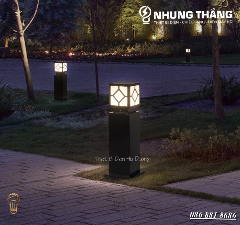 Đèn Cột Sân Vườn DSV-1165 Chống Nước - Chiều Cao 45cm - Cắm Điện Và Dùng Năng Lượng Mặt Trời-Có Khiển- K èm Bóng Led - Có Video