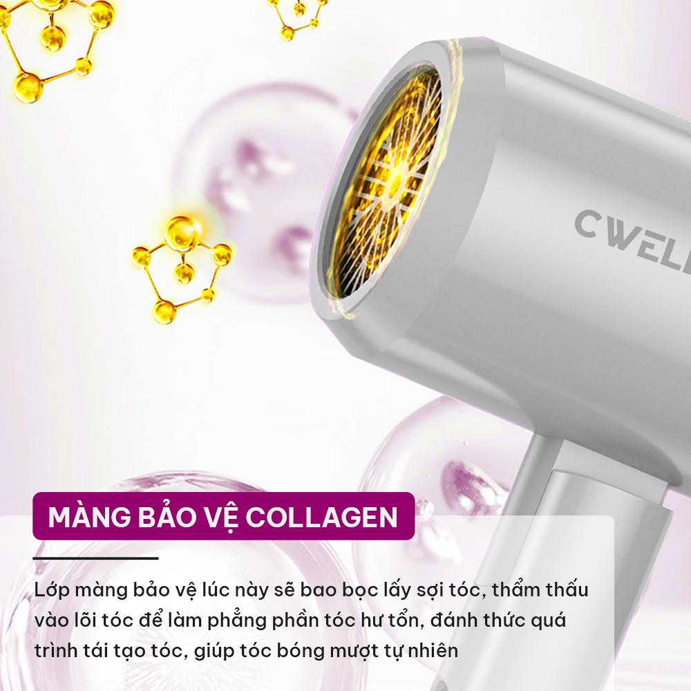 Máy sấy tóc mini gập gọn CWell C05HD, máy sấy tóc công suất lớn 1800W, kiểu dáng mới