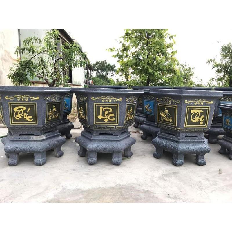 Khuôn Chậu lục giác rộng 60 cao 40 mẫu phúc lộc thọ trộn sen kèm chân quỳ