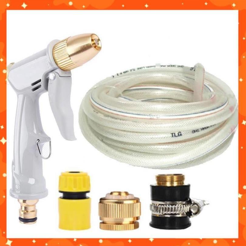 Bộ dây vòi xịt nước tưới cây rửa xe,tăng áp 3 lần, loại 15m (cút nhựa nối đồng nhựa) 206846