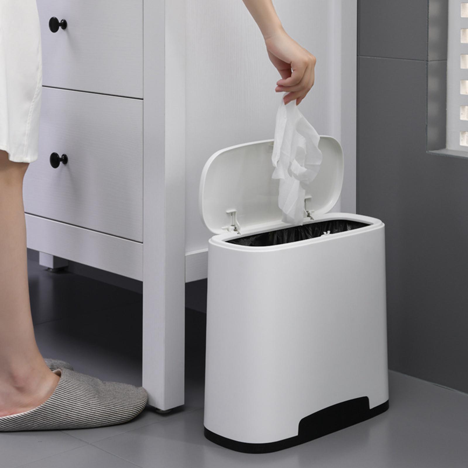 Narrow Trash Can Garbage Container Dustbin Bucket with Bag Storage Groove Trash