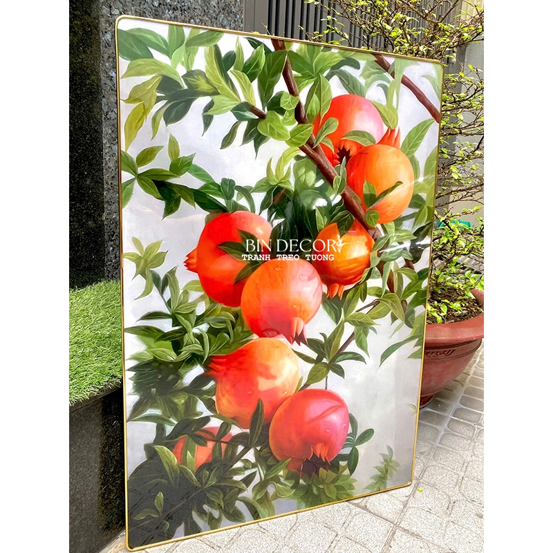 (ẢNH THẬT) Tranh treo tường cành lựu trang trí decor có khung kèm đinh treo