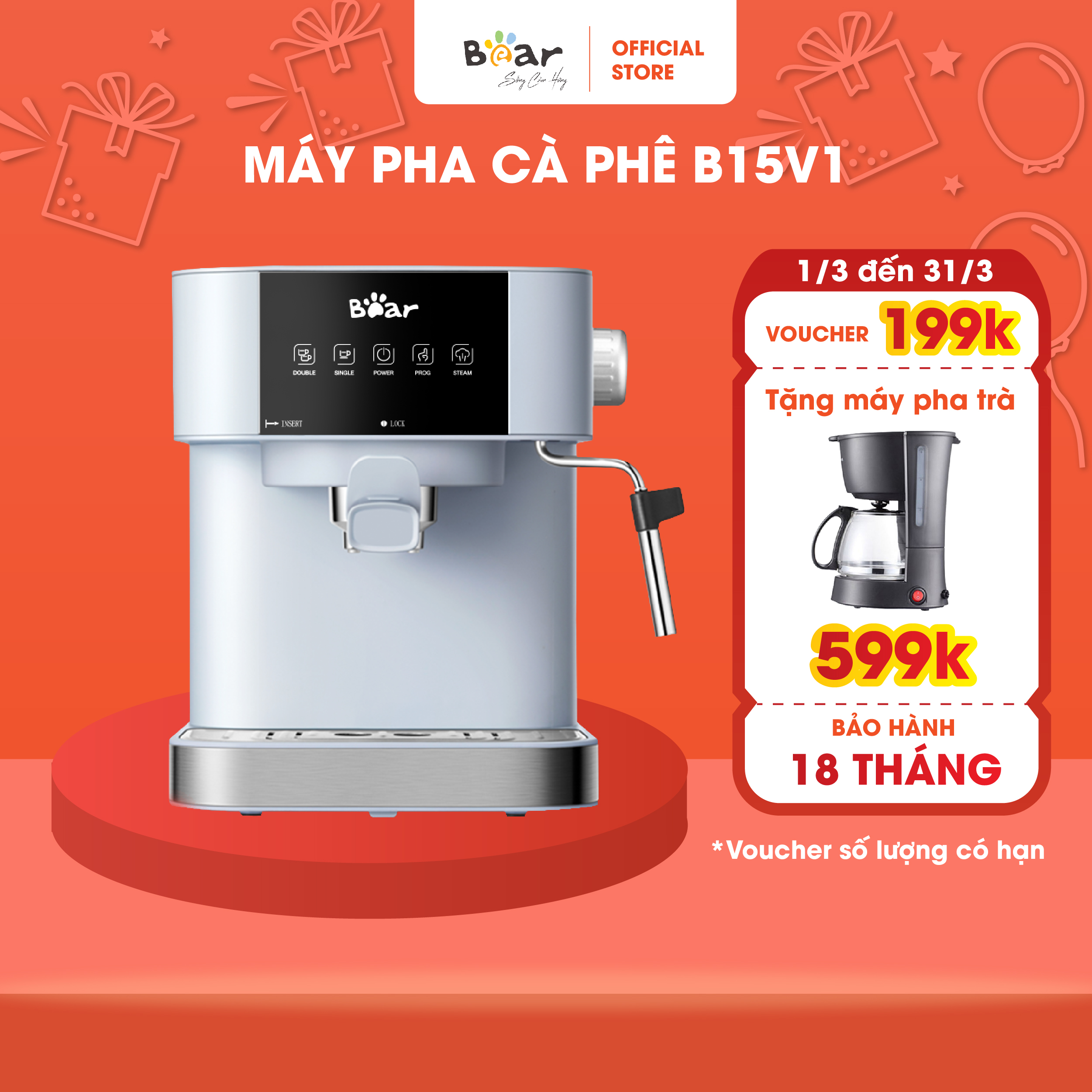 Máy pha cà phê Bear KFJ-A15L1 (CF-B15V1) Hàng Chính Hãng