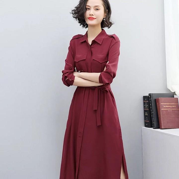 DRESS241-ĐẦM SUÔNG SƠ MI TAY LỠ THẮT EO S-6XL
