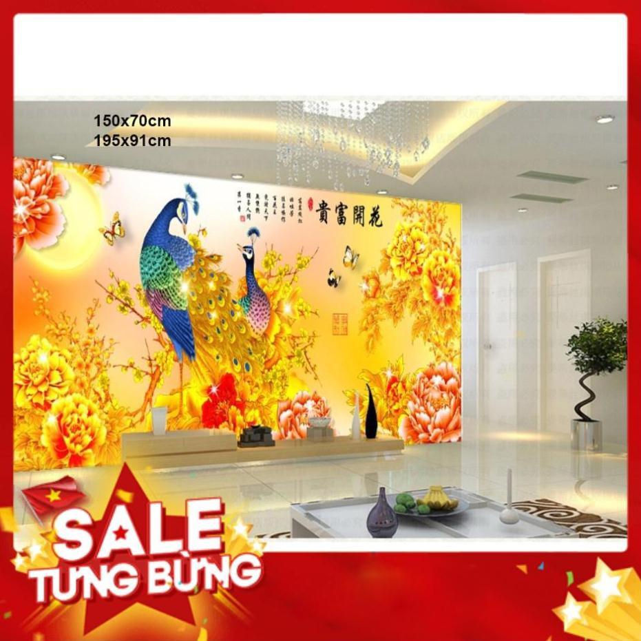 Tranh thêu chữ thập chim công hn0758 195x91cm