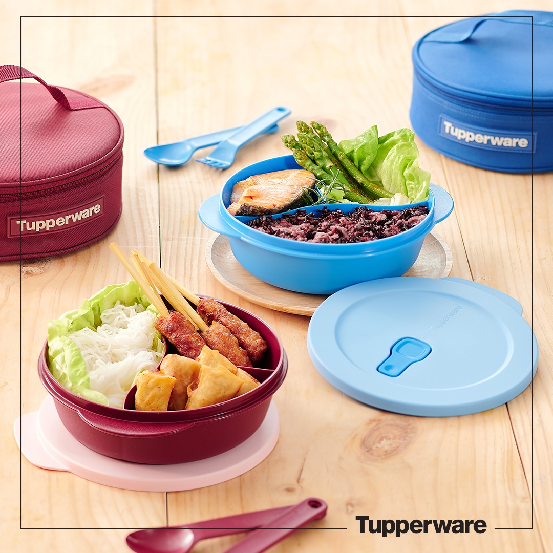 Bộ Hộp Cơm Tupperware Crysral Wave Lunch Set Kèm Muỗng Nĩa & Túi Đựng