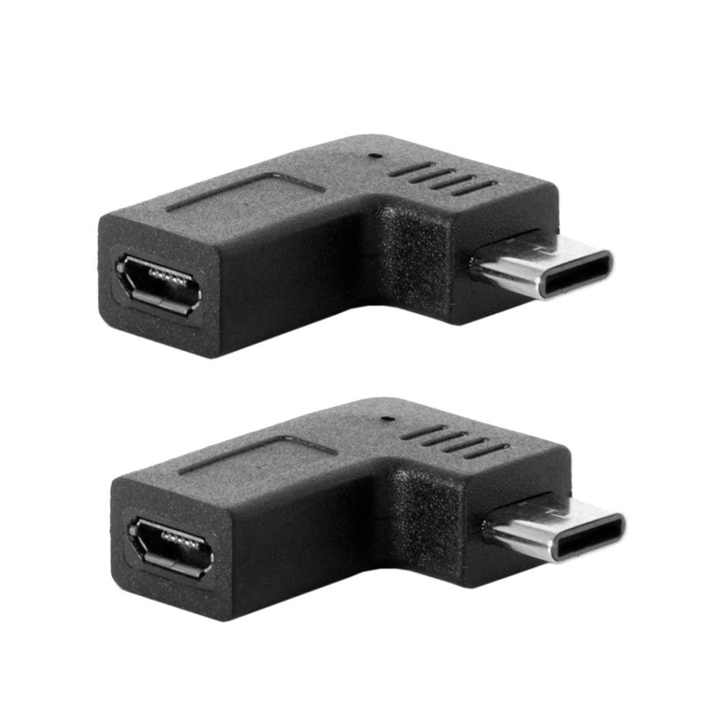 2x 90 Degree Micro USB Female To Type C Male Adapter For Samsung,Huawei,PC
