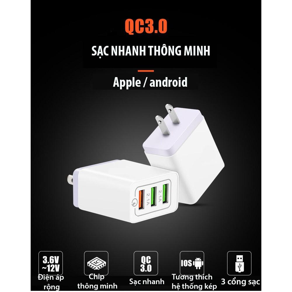 Đầu Sạc Nhanh 3 Cổng USB QC 3.0 Với Bộ Điều Hợp Nguồn EU/US Cao cấp