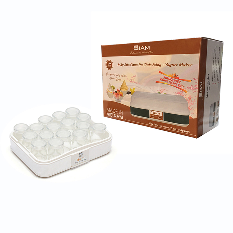 Máy làm sữa chua 16 cốc thủy tinh Siam tự động an toàn vệ sinh đơn giản tại nhà.