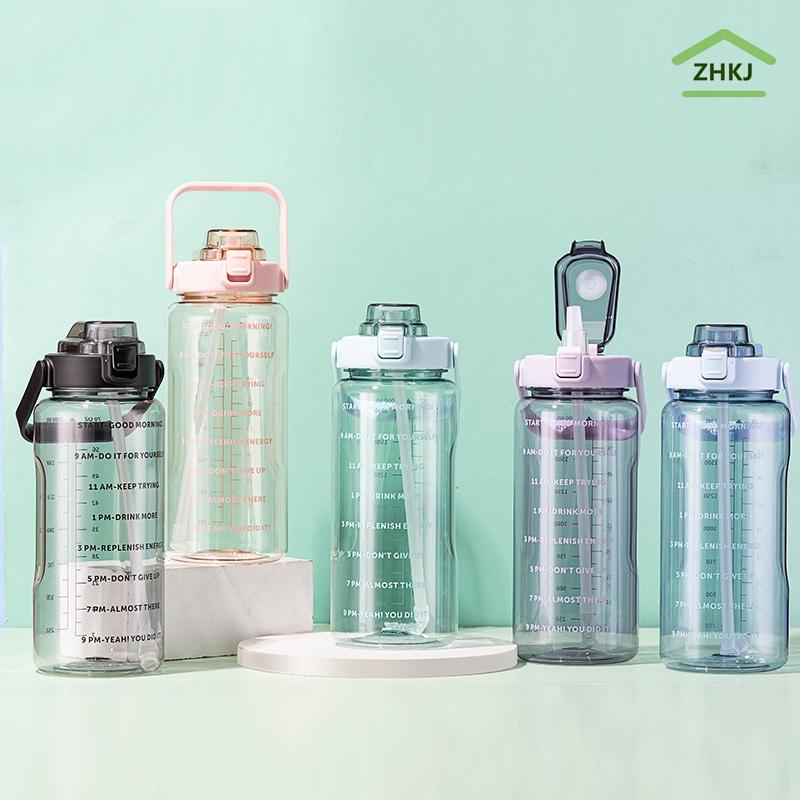 Bình Uống Nước Thể Thao Nắp Lật Có Ống Hút Dung Tích 2L 64OZ Tiện Dụng
