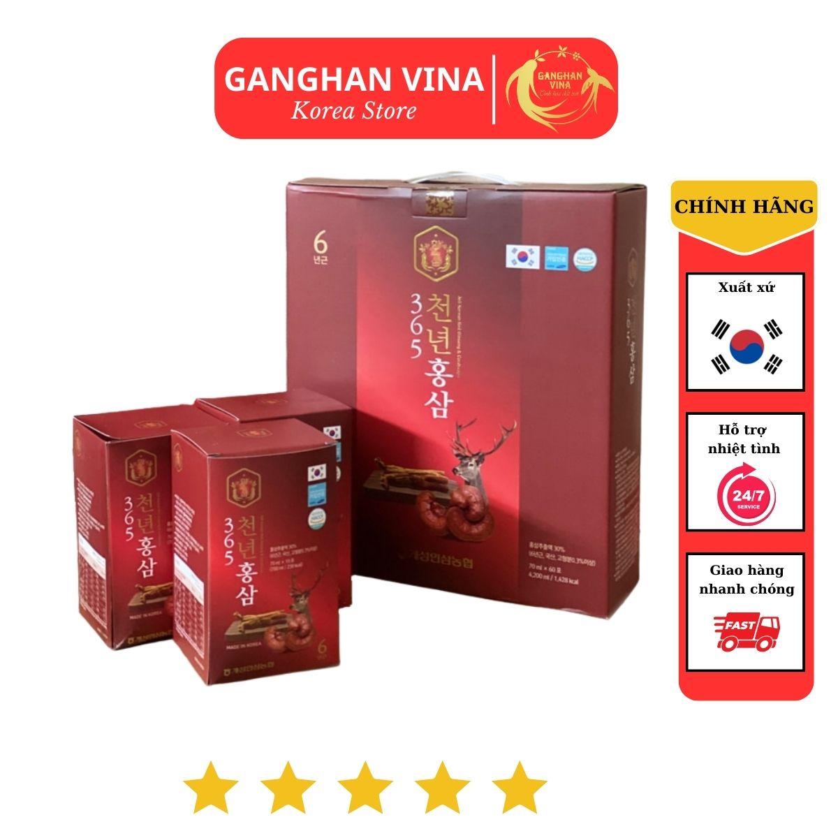 Nước Hồng Sâm Linh Chi Nhung Hươu 365 Hansusam (70ml x 60 gói)