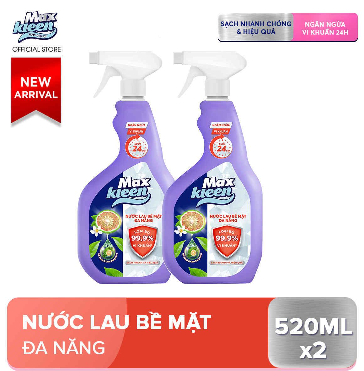 Combo 2 chai nước lau bề mặt đa năng MaxKleen 520ml/ chai