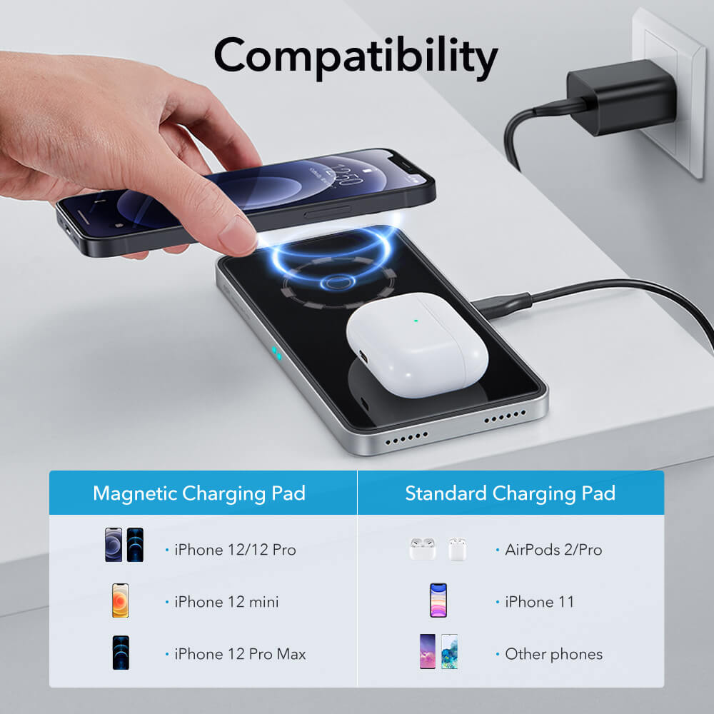 Dock Sạc Đôi Không Dây 2 Trong 1 HaloLock Magnetic Wireless Charger Dùng cho Iphone và Airpods kèm Củ Sạc- Hàng Chính Hãng