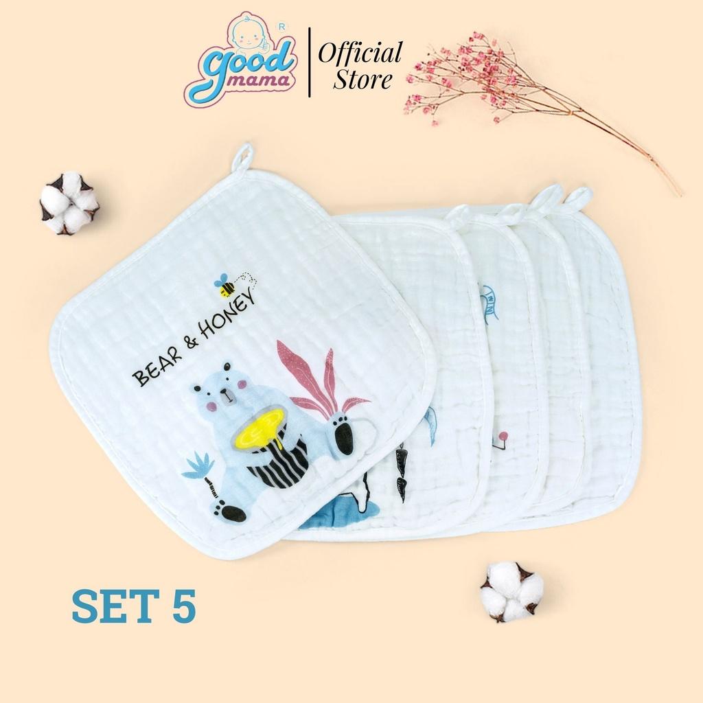 Khăn Sữa Goodmama 6 Lớp MUSLIN - SET 5 Khăn 30x30cm